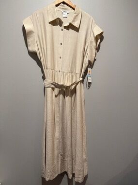 DKNY Cream Button-Front Belted Shirt Dress Size 16 BNWT